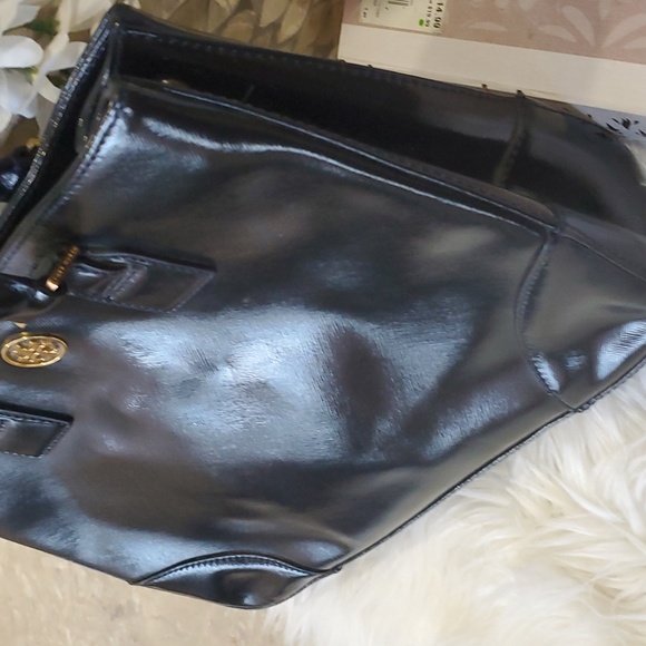 Vtg Tory burch black leather top handle shoulder bag - Picture 15 of 17